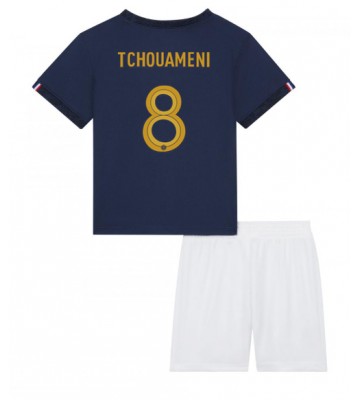 Maillot de foot France Aurelien Tchouameni #8 Domicile enfant Monde 2022 Manches Courte (+ pantalon court)